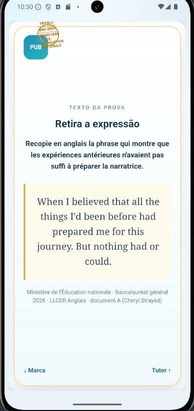 French baccalaureate English text card in livR